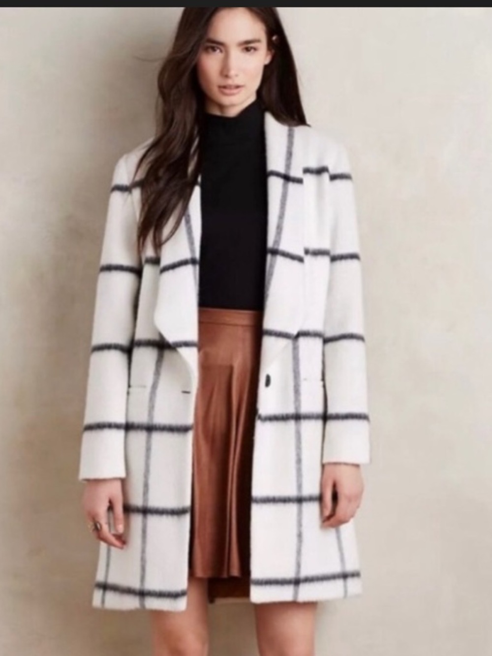 elevenses Cream and Black Windowpane Shawl-Collar Trench Coat - Picture 2 of 12